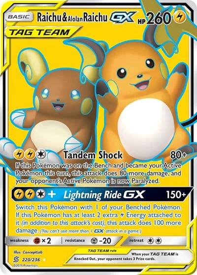 SM11: Raichu & Alolan Raichu GX (Full Art) (Holofoil)
